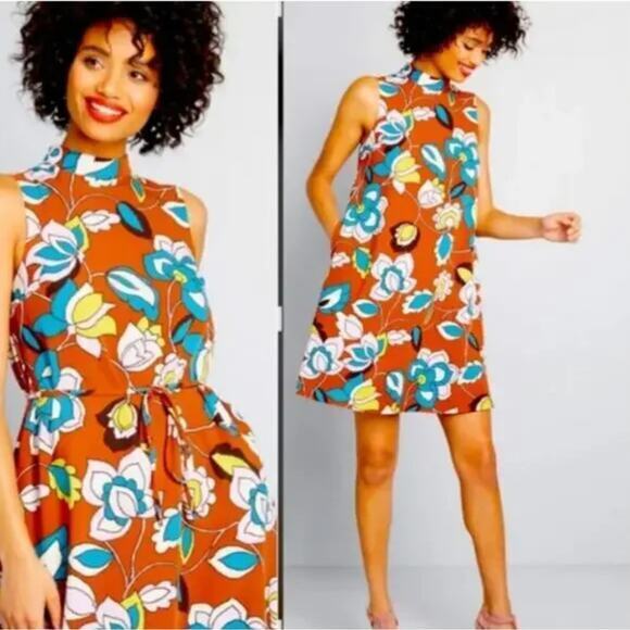 ModCloth In with‎ Excitement Retro Floral Mock Neck Sleeveless Dress, size 1X - Picture 1 of 13